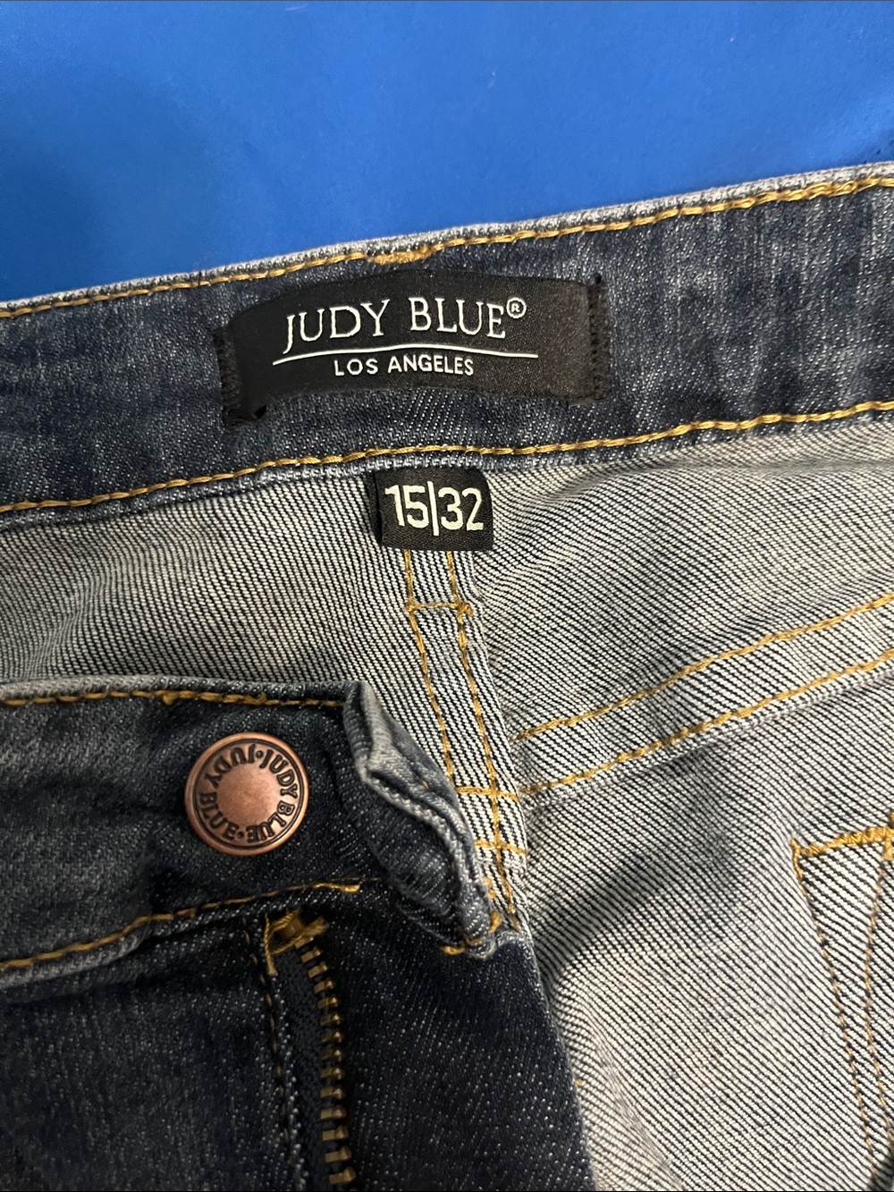 Judy Blue Light Blue Denim Jeans with Contrast Yellow Stitching